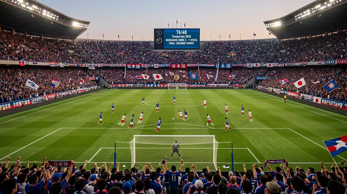 Estadio japonés lleno durante un partido de la J1 League en la temporada transitoria 2026