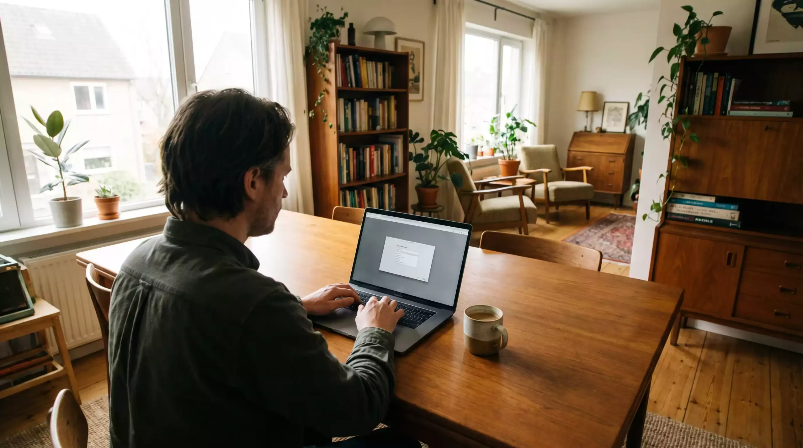Persona usando un portátil en casa revisando la configuración de su cuenta de apuestas online